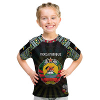 Personalized Mozambique Roots Kid T Shirt African Map in Fingerprint and Tribal Colors