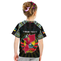 Personalized Mozambique Roots Kid T Shirt African Map in Fingerprint and Tribal Colors