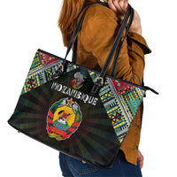 Mozambique Roots Leather Tote Bag African Map in Fingerprint and Tribal Colors