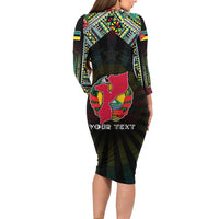 Personalized Mozambique Roots Long Sleeve Bodycon Dress African Map in Fingerprint and Tribal Colors