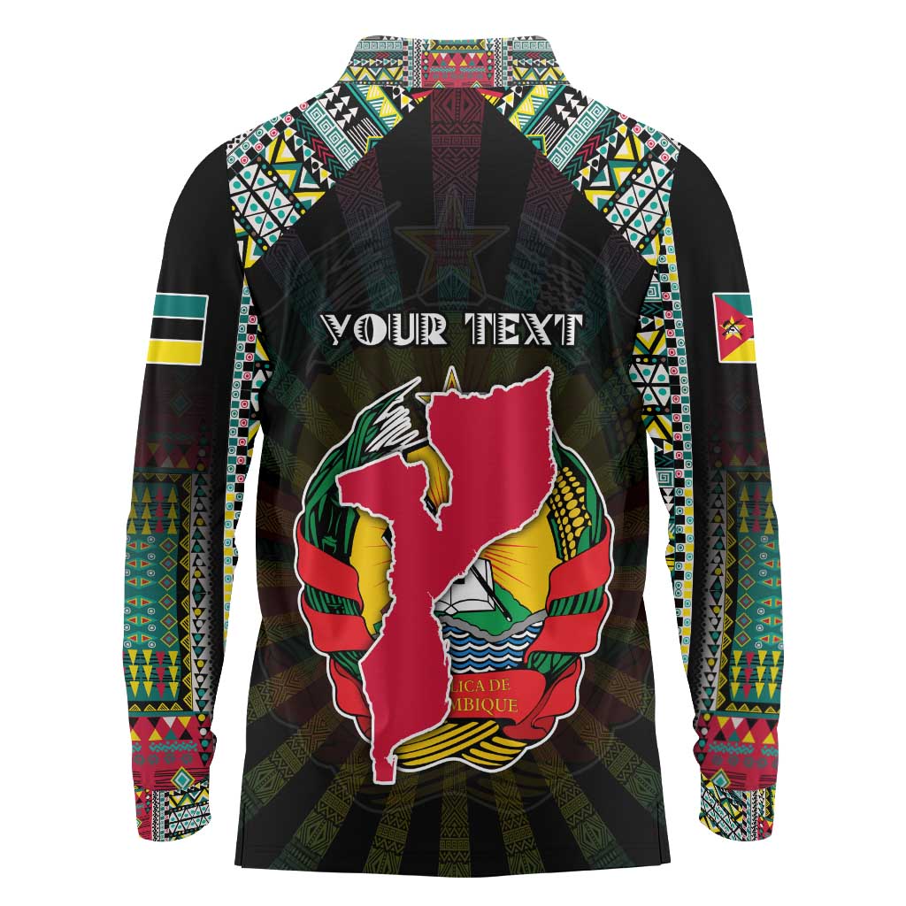 Personalized Mozambique Roots Long Sleeve Polo Shirt African Map in Fingerprint and Tribal Colors