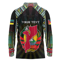 Personalized Mozambique Roots Long Sleeve Polo Shirt African Map in Fingerprint and Tribal Colors