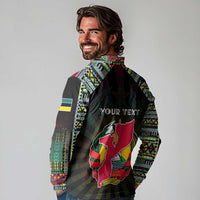 Personalized Mozambique Roots Long Sleeve Polo Shirt African Map in Fingerprint and Tribal Colors