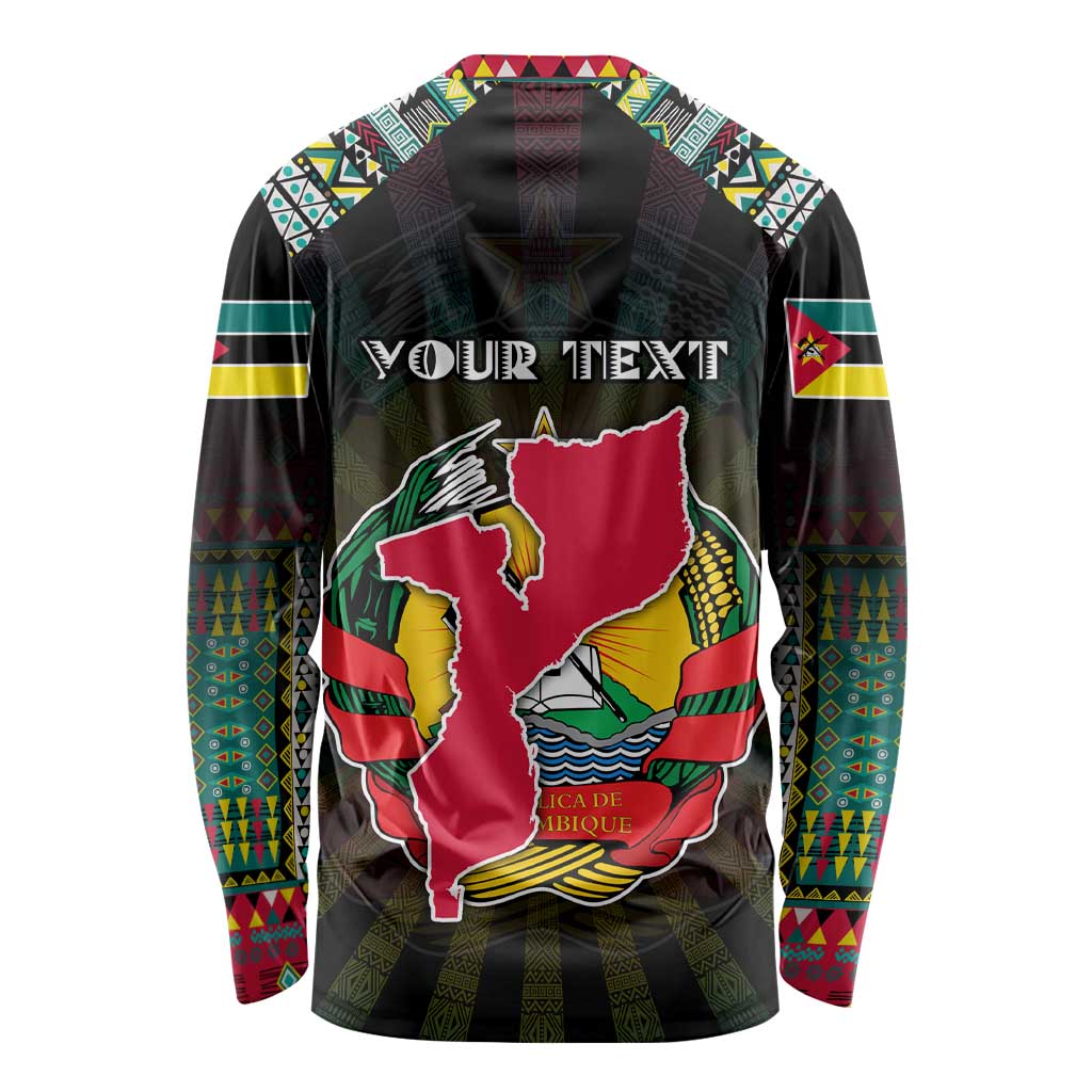 Personalized Mozambique Roots Long Sleeve Shirt African Map in Fingerprint and Tribal Colors