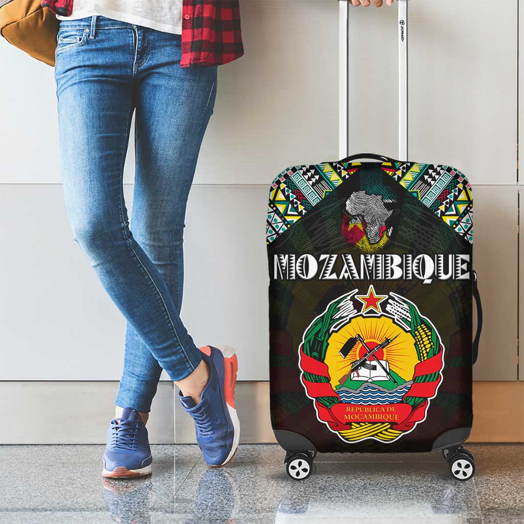 Mozambique Roots Luggage Cover African Map in Fingerprint and Tribal Colors