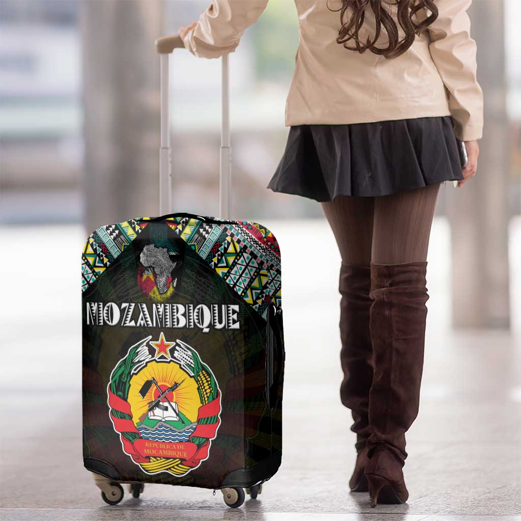 Mozambique Roots Luggage Cover African Map in Fingerprint and Tribal Colors
