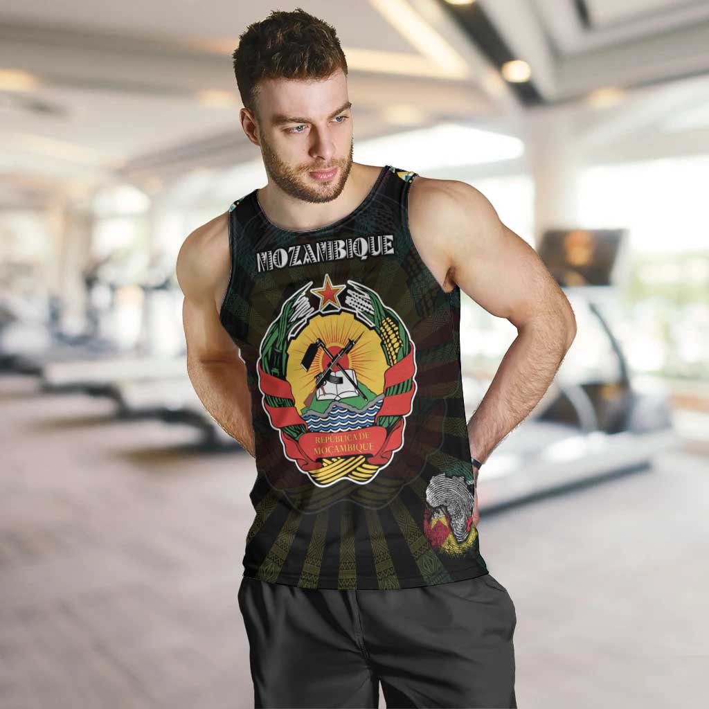 Personalized Mozambique Roots Men Tank Top African Map in Fingerprint and Tribal Colors