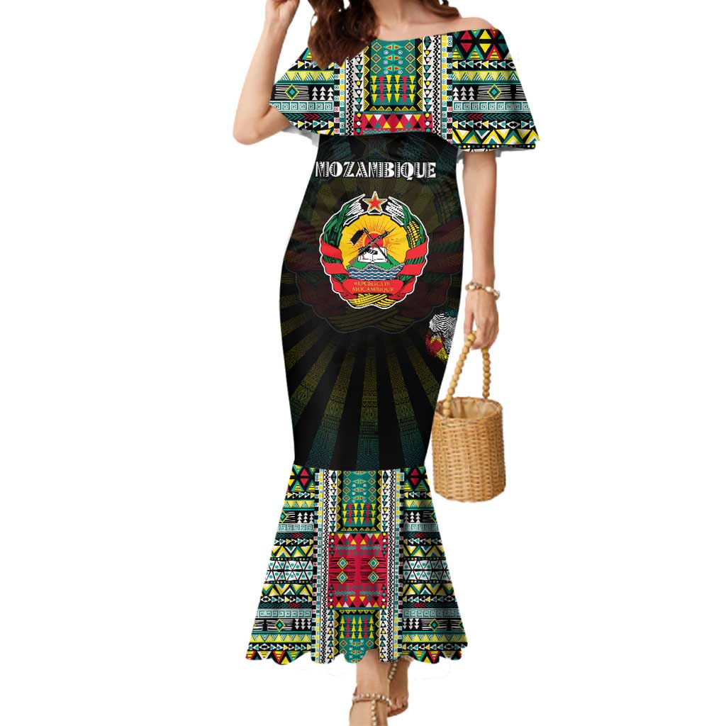 Personalized Mozambique Roots Mermaid Dress African Map in Fingerprint and Tribal Colors