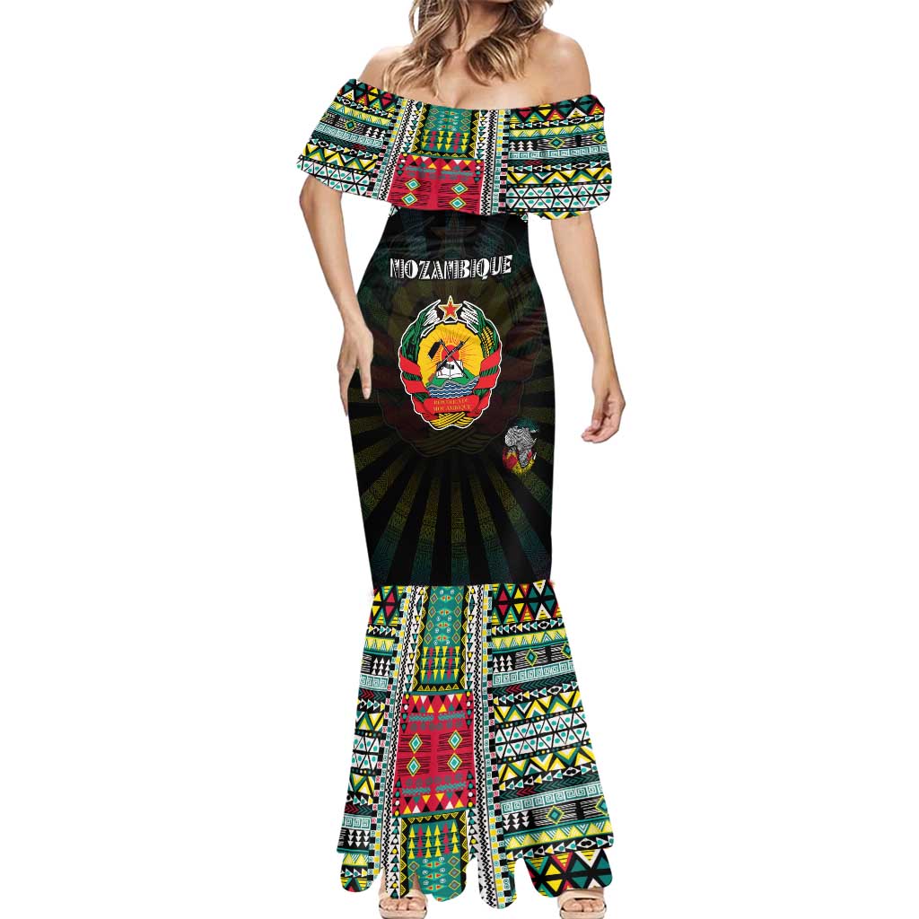 Personalized Mozambique Roots Mermaid Dress African Map in Fingerprint and Tribal Colors