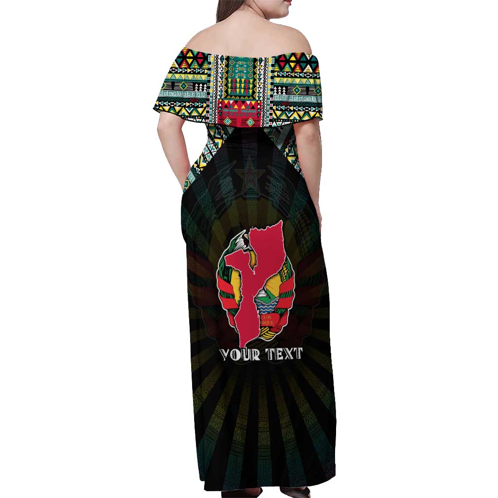Personalized Mozambique Roots Off Shoulder Maxi Dress African Map in Fingerprint and Tribal Colors