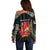 Personalized Mozambique Roots Off Shoulder Sweater African Map in Fingerprint and Tribal Colors