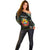 Personalized Mozambique Roots Off Shoulder Sweater African Map in Fingerprint and Tribal Colors