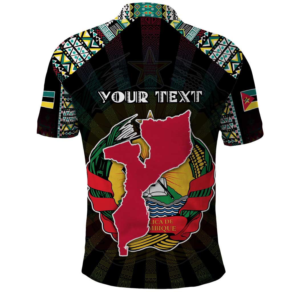 Personalized Mozambique Roots Polo Shirt African Map in Fingerprint and Tribal Colors