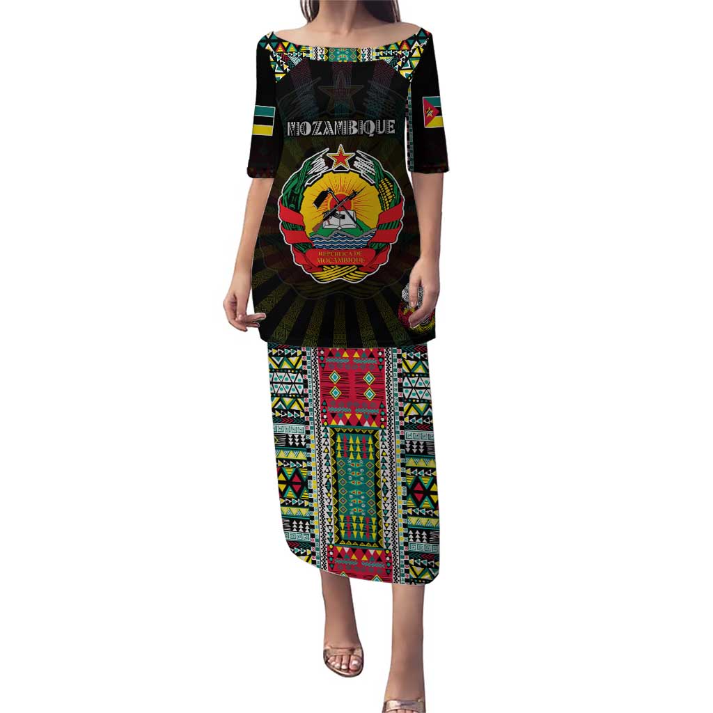 Personalized Mozambique Roots Puletasi African Map in Fingerprint and Tribal Colors