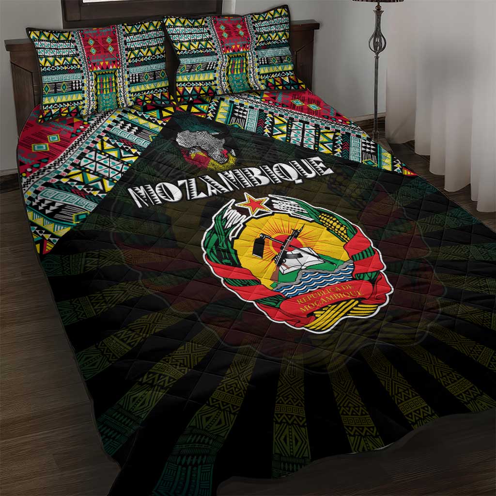 Mozambique Roots Quilt Bed Set African Map in Fingerprint and Tribal Colors