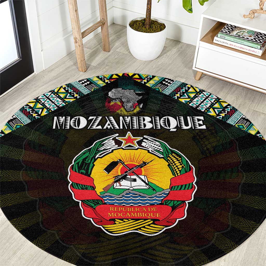 Mozambique Roots Round Carpet African Map in Fingerprint and Tribal Colors
