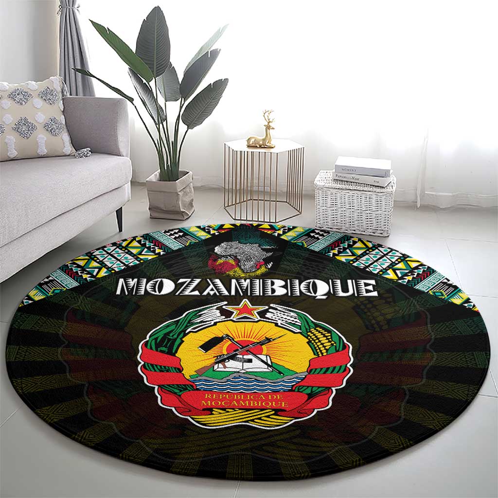 Mozambique Roots Round Carpet African Map in Fingerprint and Tribal Colors