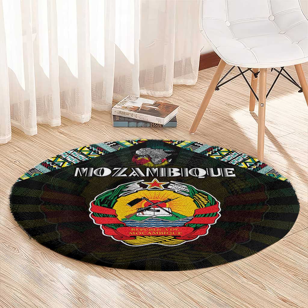 Mozambique Roots Round Carpet African Map in Fingerprint and Tribal Colors