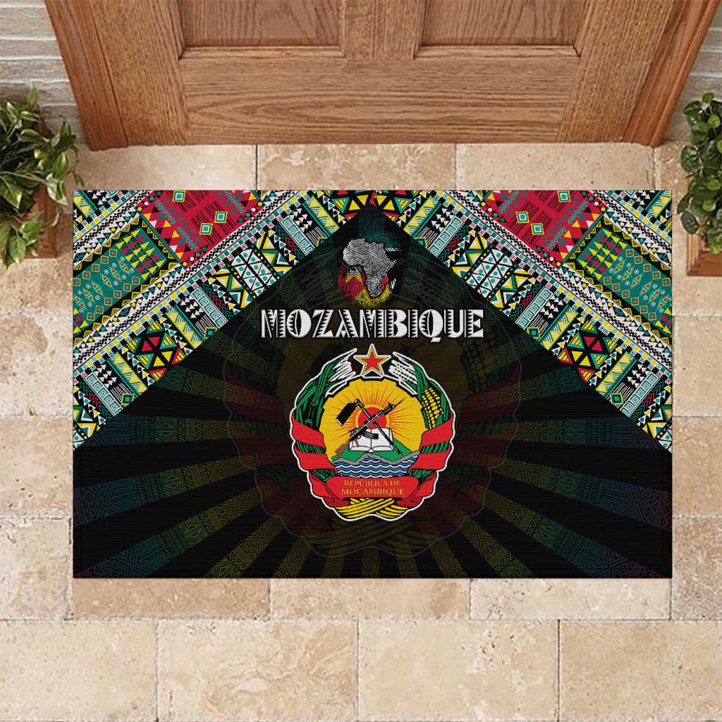 Mozambique Roots Rubber Doormat African Map in Fingerprint and Tribal Colors