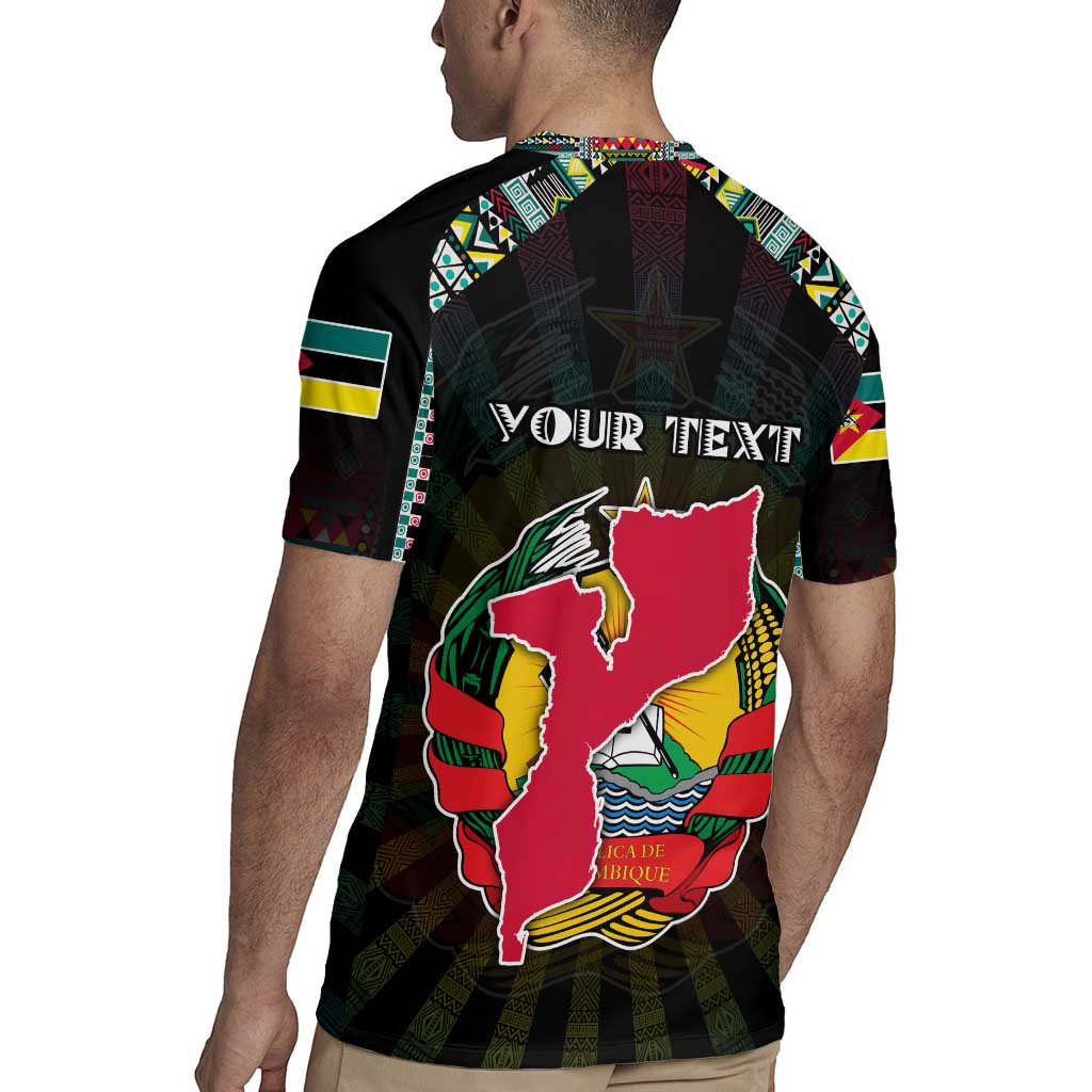 Personalized Mozambique Roots Rugby Jersey African Map in Fingerprint and Tribal Colors