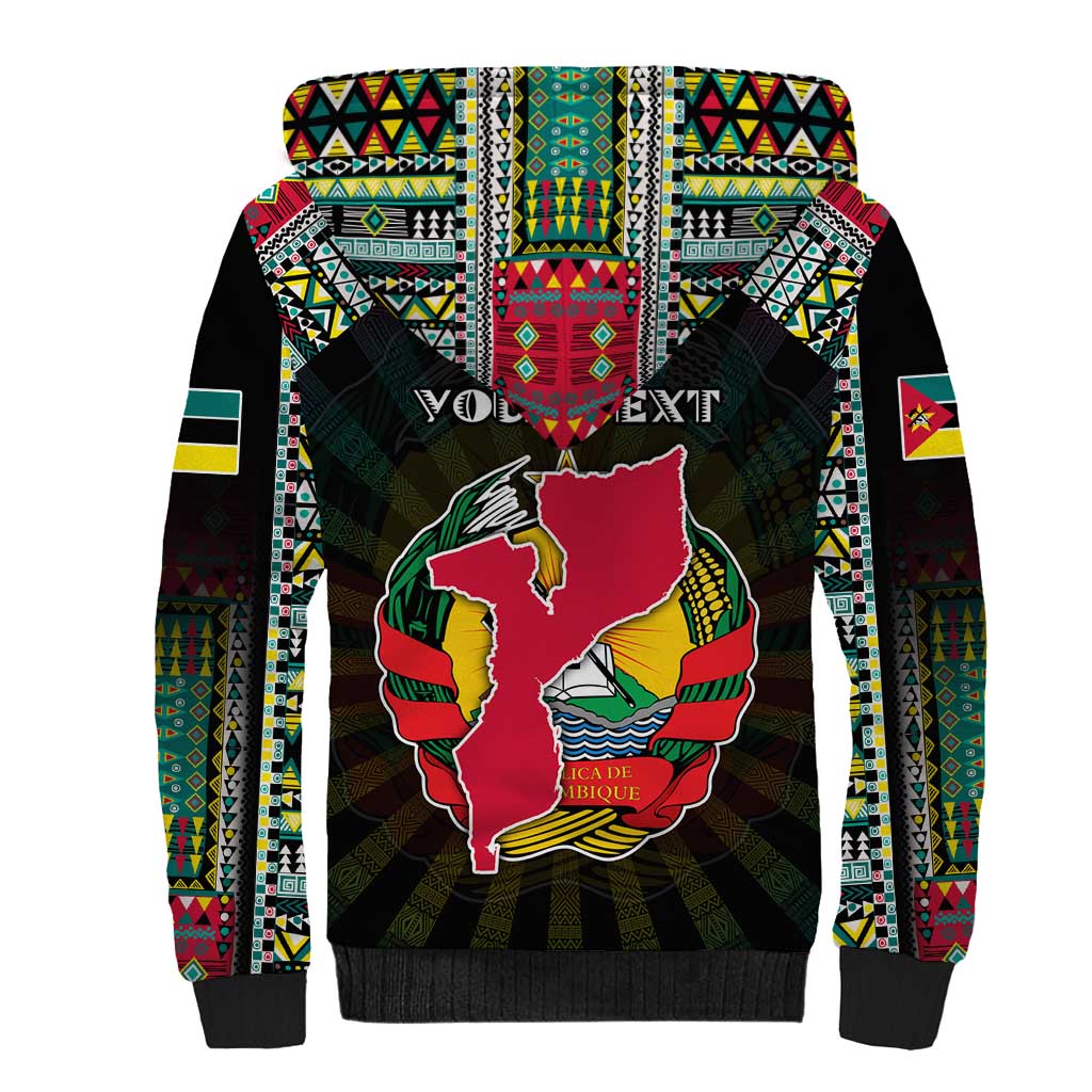 Personalized Mozambique Roots Sherpa Hoodie African Map in Fingerprint and Tribal Colors