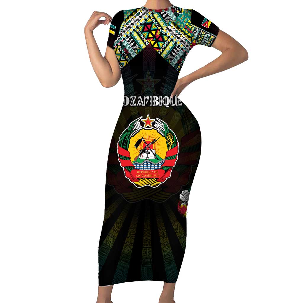 Personalized Mozambique Roots Short Sleeve Bodycon Dress African Map in Fingerprint and Tribal Colors