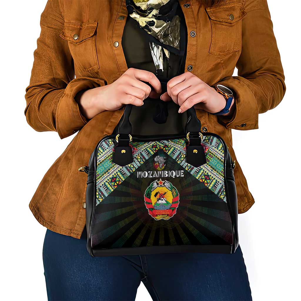 Mozambique Roots Shoulder Handbag African Map in Fingerprint and Tribal Colors