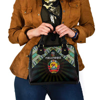 Mozambique Roots Shoulder Handbag African Map in Fingerprint and Tribal Colors
