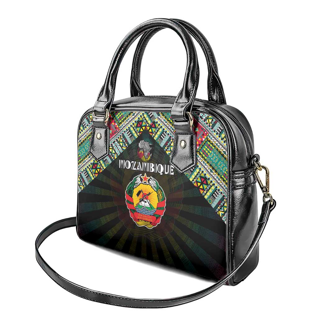 Mozambique Roots Shoulder Handbag African Map in Fingerprint and Tribal Colors