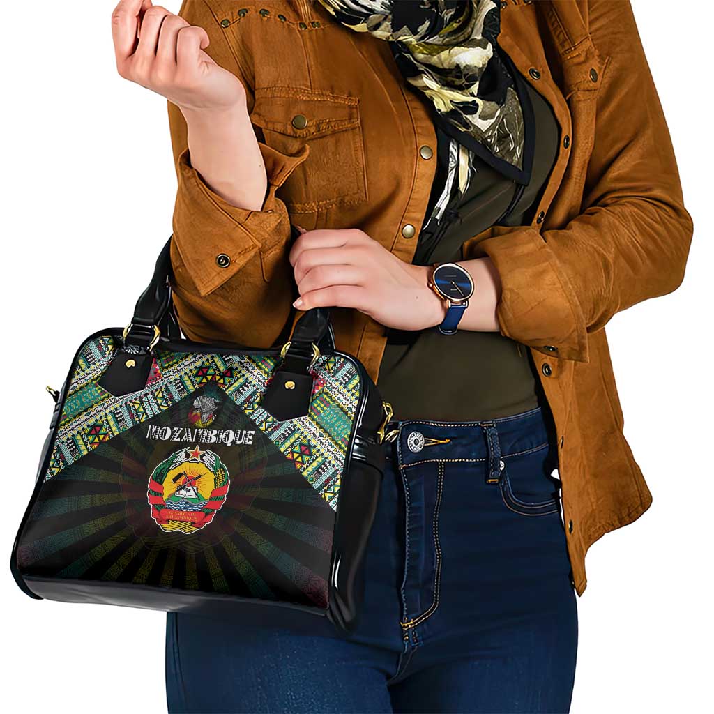 Mozambique Roots Shoulder Handbag African Map in Fingerprint and Tribal Colors