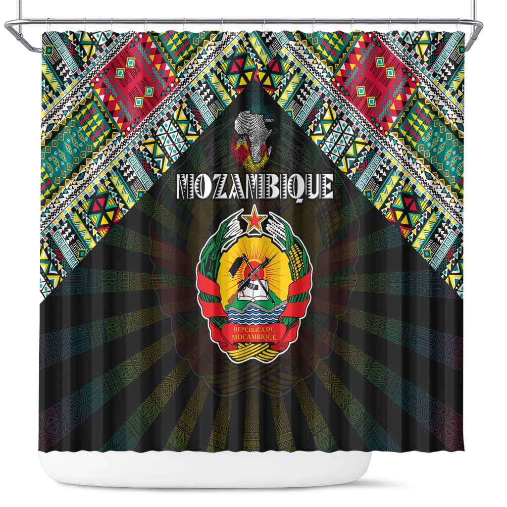 Mozambique Roots Shower Curtain African Map in Fingerprint and Tribal Colors