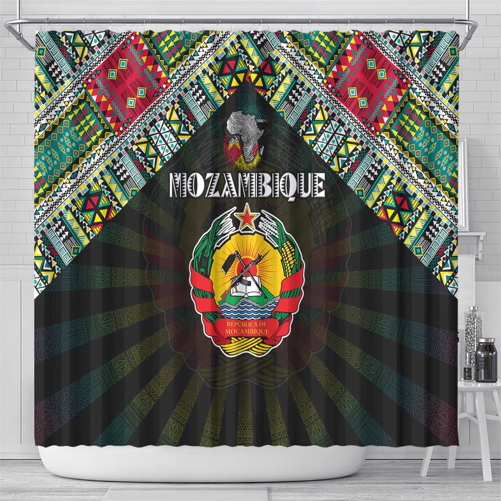 Mozambique Roots Shower Curtain African Map in Fingerprint and Tribal Colors