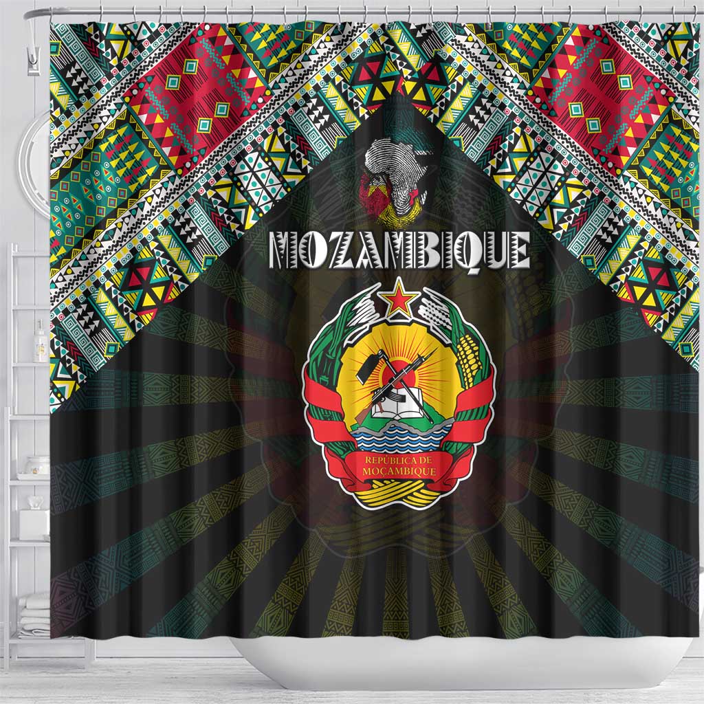 Mozambique Roots Shower Curtain African Map in Fingerprint and Tribal Colors