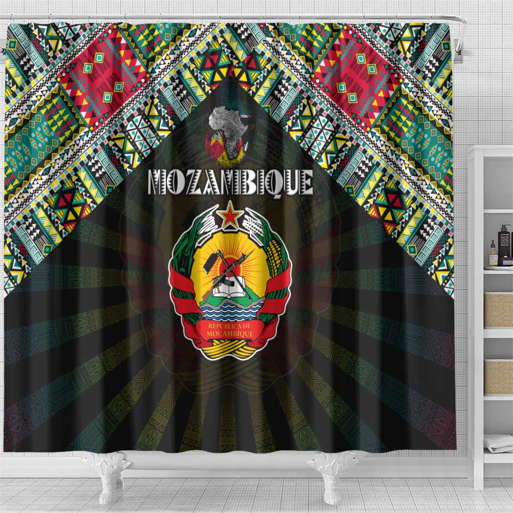 Mozambique Roots Shower Curtain African Map in Fingerprint and Tribal Colors