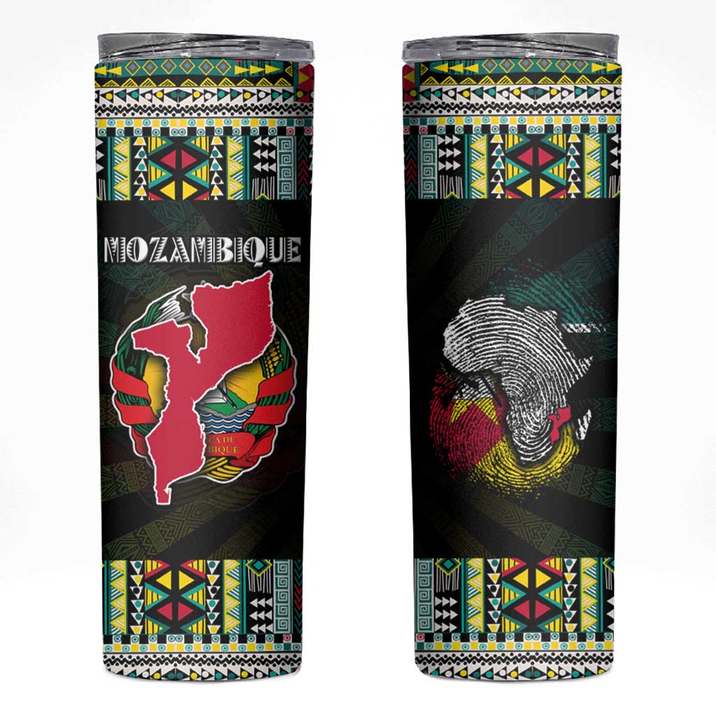 Mozambique Roots Skinny Tumbler African Map in Fingerprint and Tribal Colors