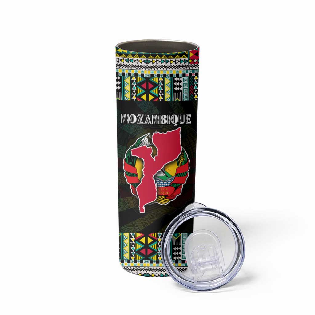 Mozambique Roots Skinny Tumbler African Map in Fingerprint and Tribal Colors