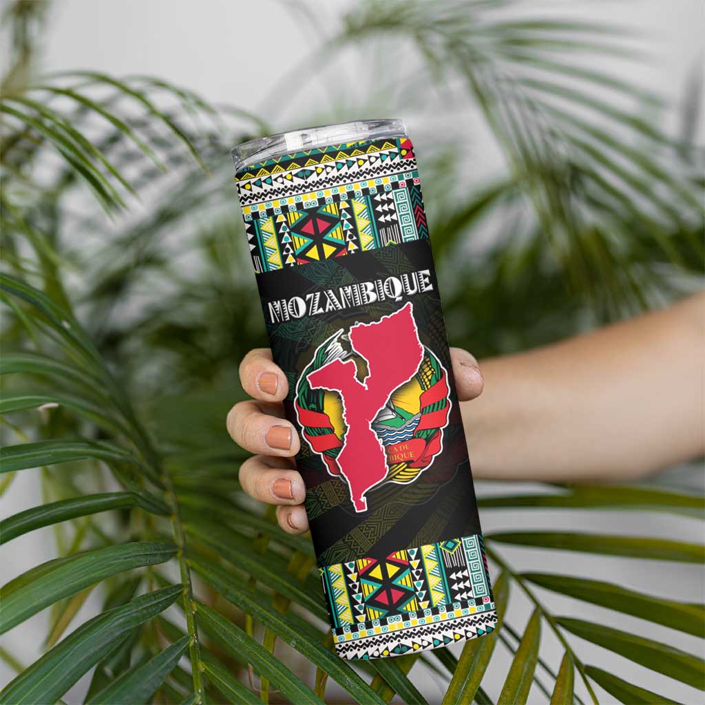 Mozambique Roots Skinny Tumbler African Map in Fingerprint and Tribal Colors
