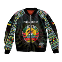 Personalized Mozambique Roots Sleeve Zip Bomber Jacket African Map in Fingerprint and Tribal Colors