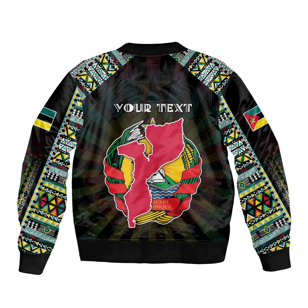 Personalized Mozambique Roots Sleeve Zip Bomber Jacket African Map in Fingerprint and Tribal Colors