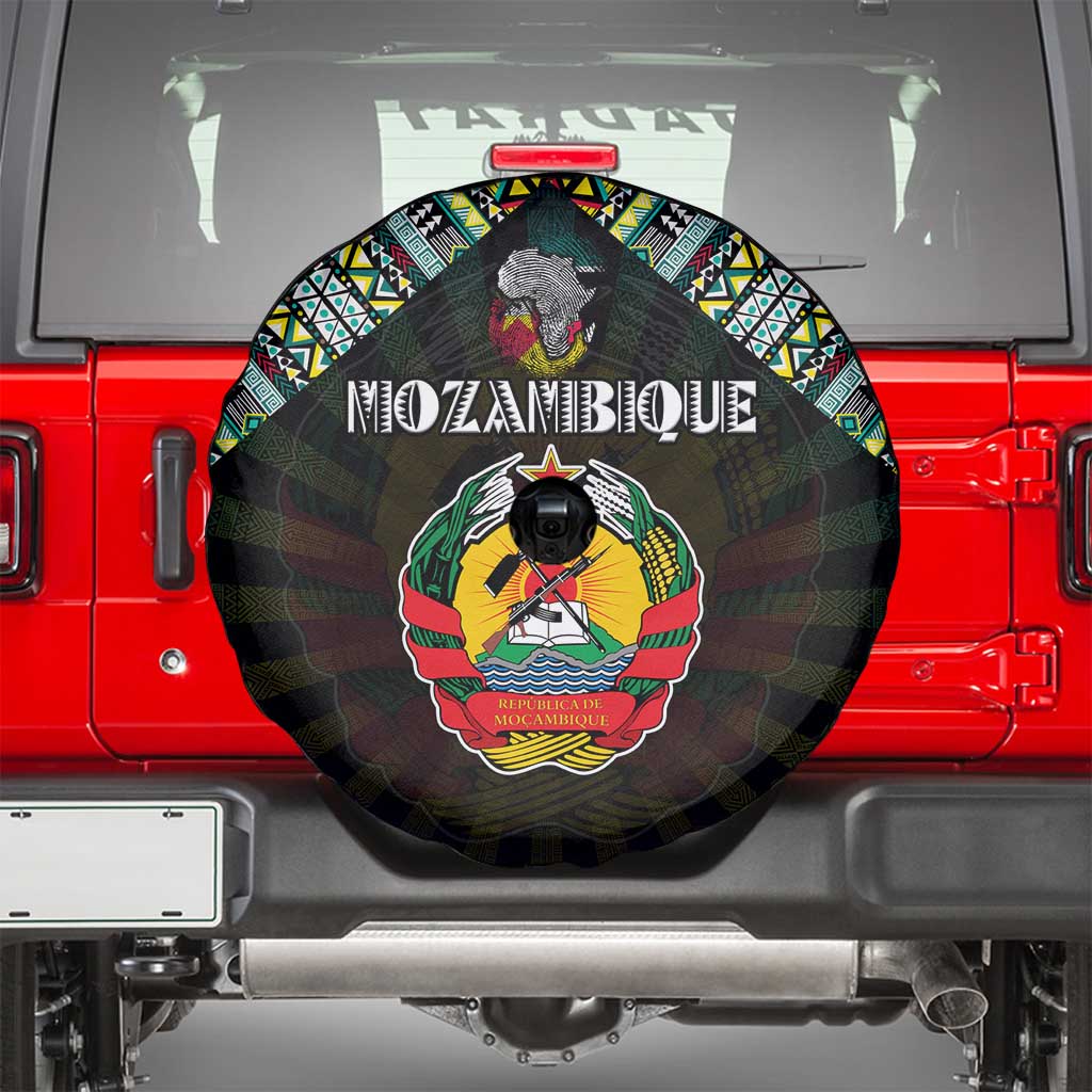 Mozambique Roots Spare Tire Cover African Map in Fingerprint and Tribal Colors
