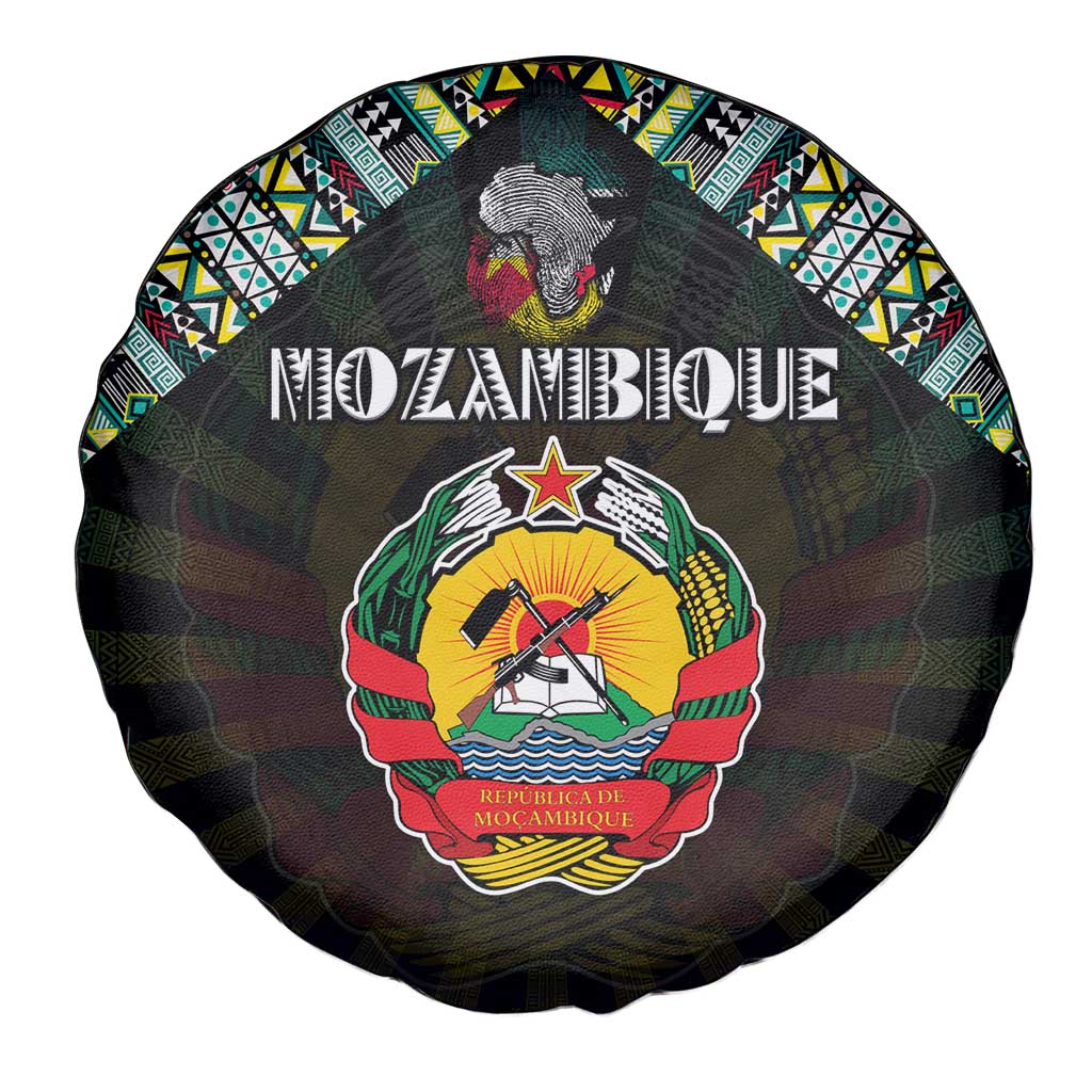 Mozambique Roots Spare Tire Cover African Map in Fingerprint and Tribal Colors