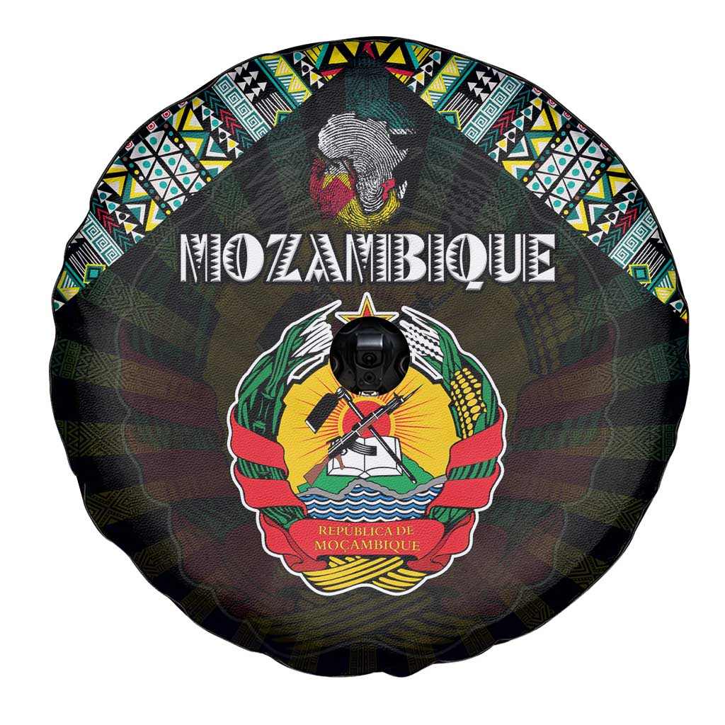Mozambique Roots Spare Tire Cover African Map in Fingerprint and Tribal Colors