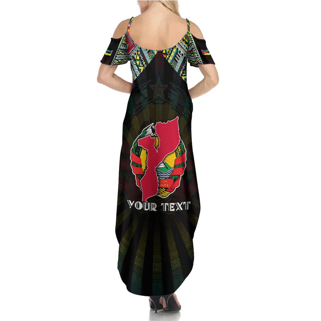 Personalized Mozambique Roots Summer Maxi Dress African Map in Fingerprint and Tribal Colors
