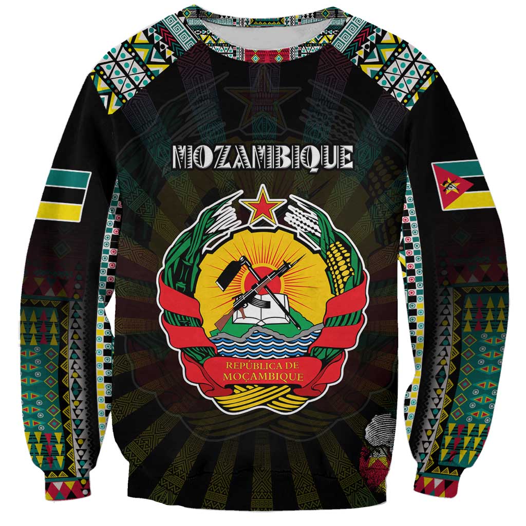 Personalized Mozambique Roots Sweatshirt African Map in Fingerprint and Tribal Colors