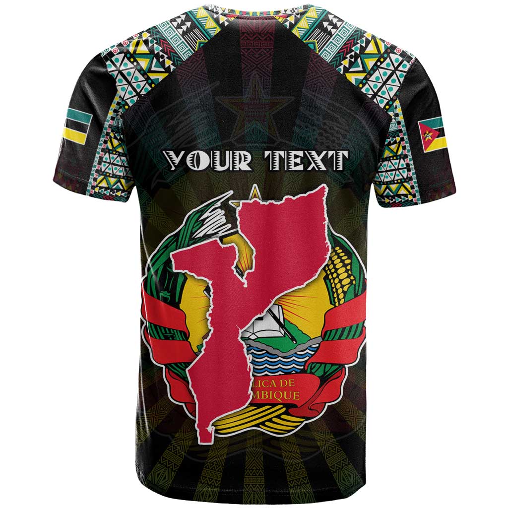Personalized Mozambique Roots T Shirt African Map in Fingerprint and Tribal Colors