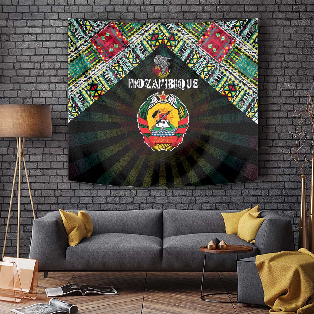 Mozambique Roots Tapestry African Map in Fingerprint and Tribal Colors