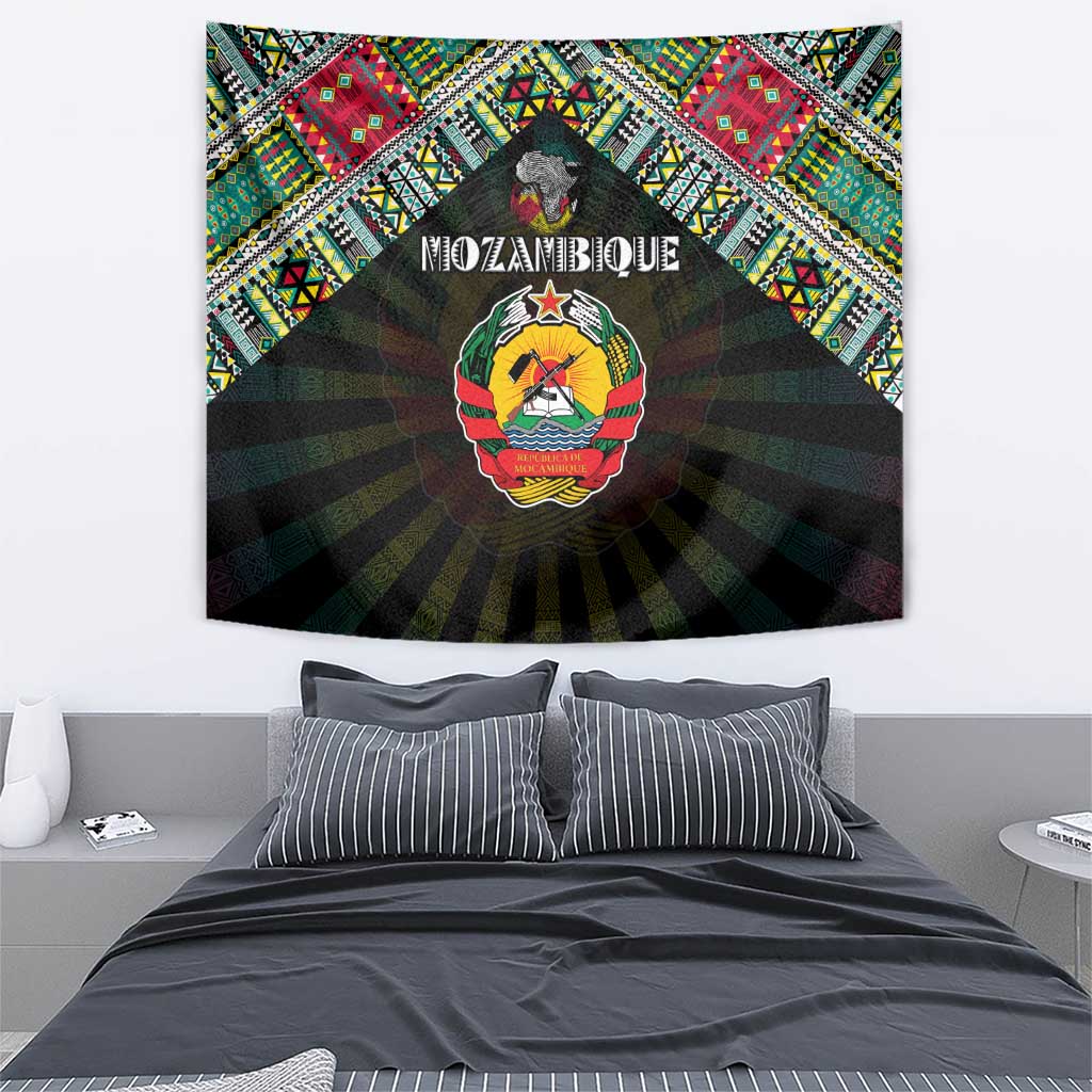 Mozambique Roots Tapestry African Map in Fingerprint and Tribal Colors