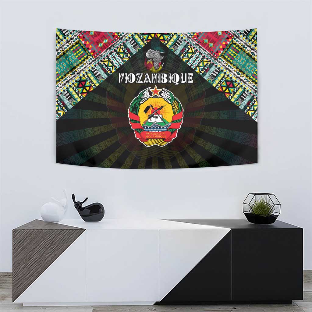 Mozambique Roots Tapestry African Map in Fingerprint and Tribal Colors