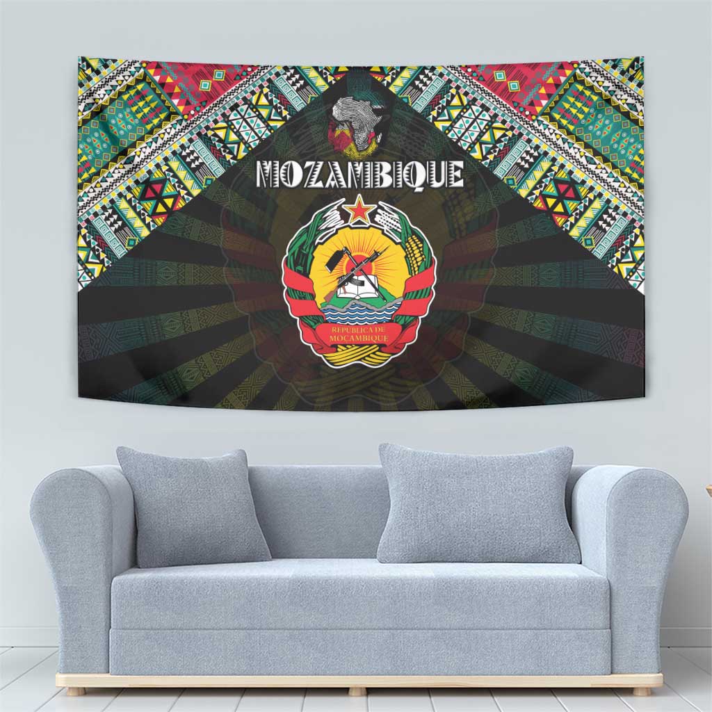 Mozambique Roots Tapestry African Map in Fingerprint and Tribal Colors