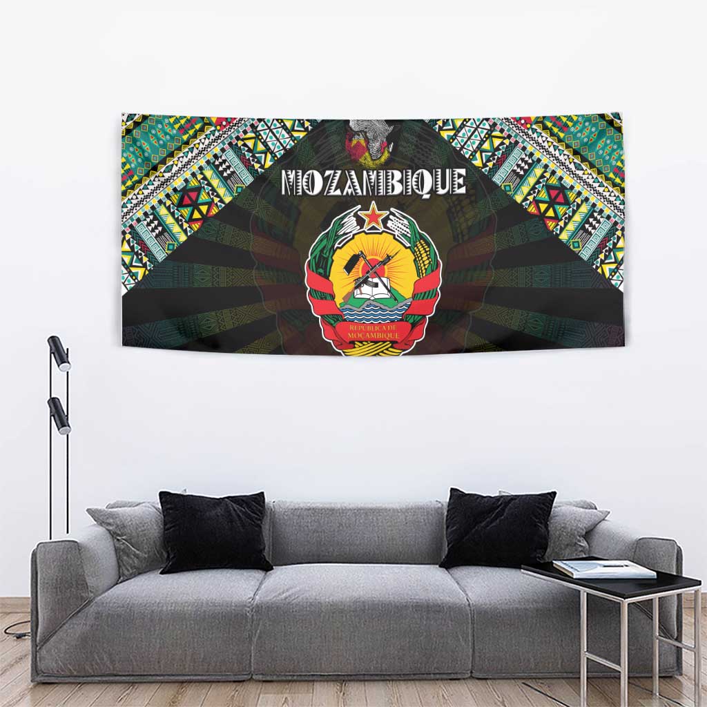 Mozambique Roots Tapestry African Map in Fingerprint and Tribal Colors
